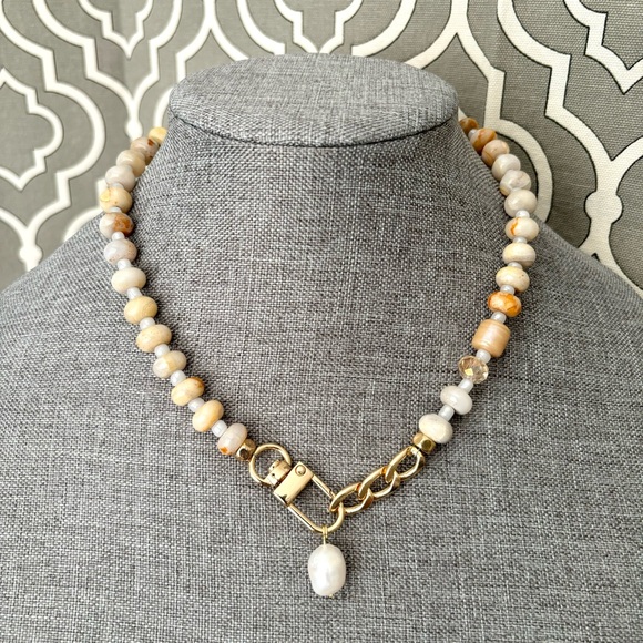 Modern Stone Necklace with Charm - Picture 6 of 13